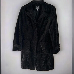 Vintage Mulberry Street Black Coat Soft Giraffe Print Button Front Jacket Size M